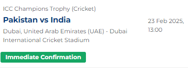 Pakistan vs India Champions Trophy 2025 Tickets